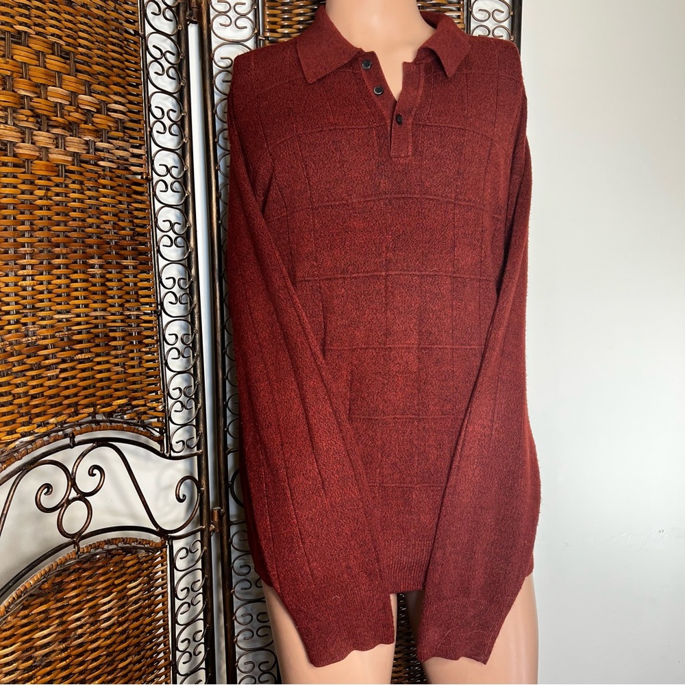Dockers Mens Size XL Sweater Burgundy‎ Red Button Collar Pullover Lightweight